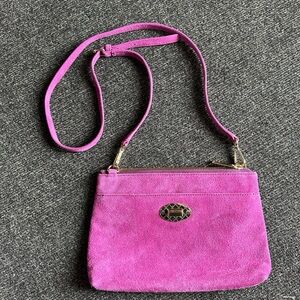 Talbots Vibrant Fuchsia Genuine Suede Crossbody Bag Gold Hardware Bright Preppy